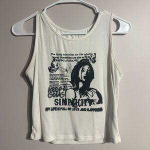 White Tank Top with Black Graphic